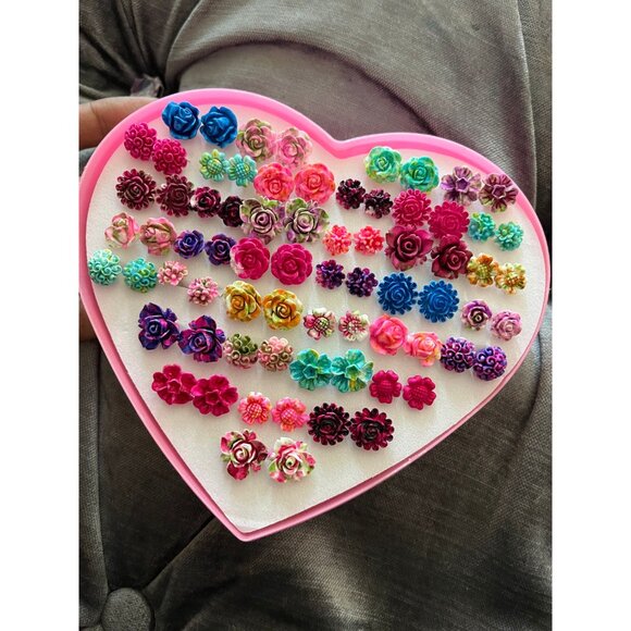 flower stud earring 36 pairs hypoallergenic small rose earring fuchsia neon pink - Picture 5 of 5